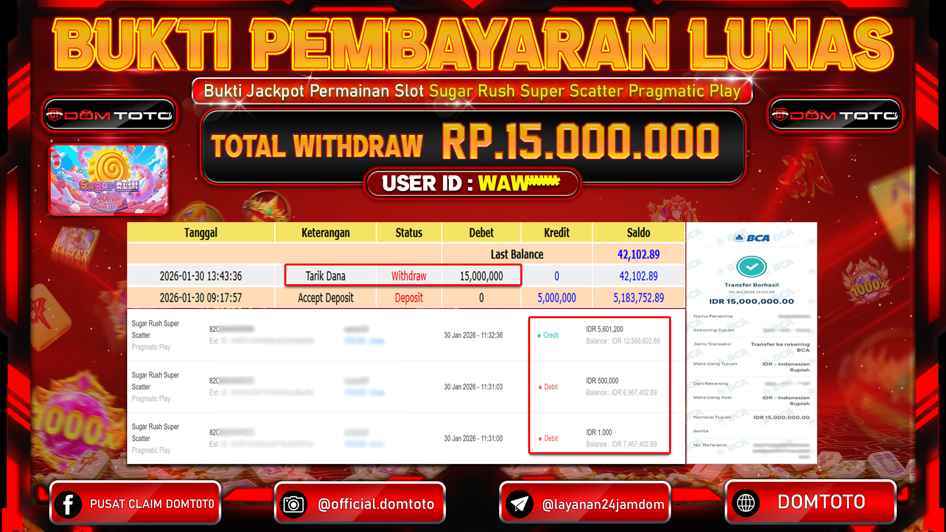 JACKPOT SLOT Sugar Rush Super Scatter Pragmatic Play 30 JANUARI 2026